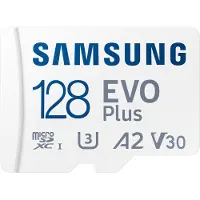 Samsung EVO Plus MB-MC128S - Flashminnekort (microSDXC til SD-adapter inkludert) - 128 GB - A2 / Video Class V30 / UHS-I U3 / Class10 - microSDXC UHS-I - hvit