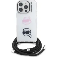 Karl Lagerfeld IML Crossbody Karl&Choupette Head Case for iPhone 16 Pro Max - Hvit