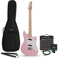 Gear4Music Seattle Electric Guitar Pink 10W Guitar Amp & Accessory Pack
