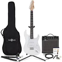 Gear4Music LA Elektrisk Gitar Hvit 15W Gitarforsterker og Ultimat Tilbehørspakke