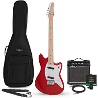 Gear4Music Seattle Electric Guitar Red 10W Guitar Amp & Accessory Pack