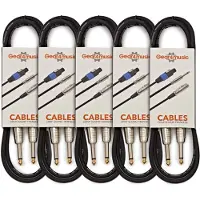Gear4Music Pakke med 5 Jack-instrumentkabler 1m
