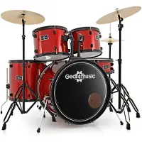 Gear4Music BDK-1plus Full Size Trommesett for Nybegynnere fra Rødt