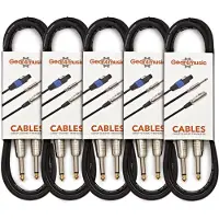 Gear4Music Pakke med 5 Jack-Instrumentkabler 6m