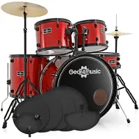 Gear4Music BDK-1 Full Size Trommesett for Nybegynnere + Øvingspakke Rødt