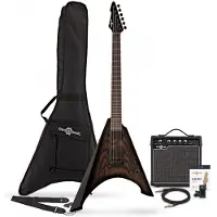 Gear4Music Harlem V Elektrisk Gitar + 15W Forsterkerpakke Trans Black