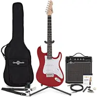 Gear4Music LA Elektrisk Gitar Rød 15W Gitarforsterker og Ultimat Tilbehørspakke