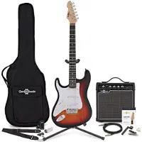 Gear4Music LA Venstrehendt Elektrisk Gitar Sunburst 15W Gitarforsterker og Ultimat Tilbehørspakke