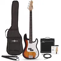 Gear4Music LA Bassgitar + 15W Forsterkerpakke Sunburst