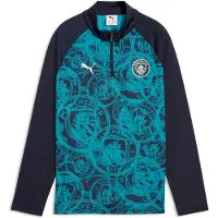 Puma Manchester City Warmup Quarter-Zip Top Youth, Football, Deep Navy/Tropical Blue, 5-6Y