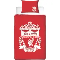 Licens Liverpool sengetøy - 150x210 cm - Rødt vendbart sengesett med logo - 100% bomulls sengetøy - Fotball sengetøy
