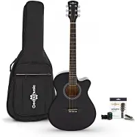 Gear4Music Single Cutaway Akustisk Gitar & Tilbehørspakke fra Svart