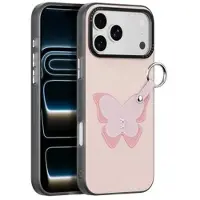 DUX iPhone 17 Pro Luvy-deksel med fingerring/håndstropp - Lys rosa / sommerfugl
