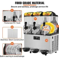 Vevor Kommersiell Slush-maskin, 3 x 12 l / 3,2 gallon trippelbolle, 72 kopper kapasitet, 220 V 1300 W rustfritt stål Margarita Smoothie-maskin for frossen drikke, slush-maskin for fest, kafé, restaura