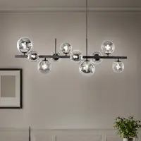 Domiluce Hengelampe Rumba, svart/røykgrå, glass/metall, 10 lyskilder