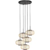 Anne Light & Home Silva hengelampe, 5 lyskilder, rund, svart, bambusstenger