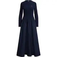 Ralph Lauren for woman. 211A96349004 Cotton dress with navy blue bodice (L), Casual, Short sleeve