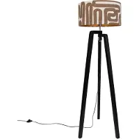 QAZQA Gulvlampe svart stativ med brun og beige stripet skjerm 50 cm - Puros