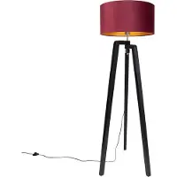 QAZQA Gulvlampe svart stativ med rød skjerm med gullinteriør 50 cm - Puros