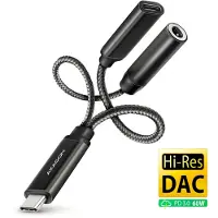 Axagon Hi-Res DAC lydadapter - USB-C til USB-C PD / 3.5 mm lydkontakt (hunn) - 10 cm