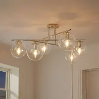 Domiluce Taklampe Zoe, gullfarget, lengde 72 cm, 6 lyskilder, glass