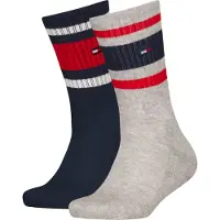 Tommy Hilfiger Sokker - 2-pack - Navy/Grå Melert m. Logostriper - - 31/34 - Sokker