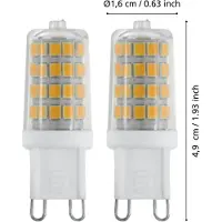 Eglo G9 LED SMD klar lyskilde med varmt hvidt lys, 2 styks pakke