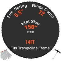 Vevor erstatningstrampolinematte, hoppematte passer til 14 fot ramme, universal hoppematte for 14 fot rund trampoline, forsterket UV-bestandig matte med fjærverktøy og slitesterke V-ringer, passer til