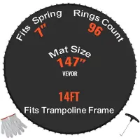 Vevor erstatningstrampolinematte, hoppematte passer til 14 fot ramme, universal hoppematte for 14 fot rund trampoline, forsterket UV-bestandig matte med fjærverktøy og slitesterke V-ringer, passer til