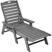 Vevor Sjeselongstol, 181 kg vektkapasitet, 6 posisjoner justerbar terrassestol, utendørs HDPE lenestol med ryggstøtte og koppholder, for basseng, terrasse, bakgård, plen, grå