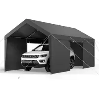 Vevor Carport, 10 x 20 fot utendørs biltak, drikkeklar carport med avtakbare sidevegger og dør, kraftig biltak, UV-bestandig og vannavstøtende, helårsbeskyttelse for bil og båt, grå