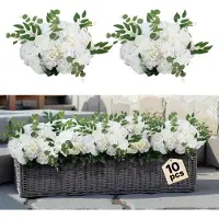 Vevor Blomsterballer Arrangementsbukett 10 stk, 450 mm diameter Kunstige blomsterballer Bryllupsborddekorasjoner Hvite roser, Kunstige blomsterarrangementer for Bryllupsborddekorasjon Hjemmeborddekora