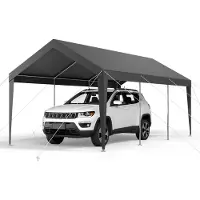 Vevor Carport, 10 x 20 fot utendørs biltak, drikkeklar carport, kraftig galvanisert biltak, UV-bestandig og vannbestandig, helårsbeskyttelse, oppbevaringsskur for bil, båt, motorsykkel, grå