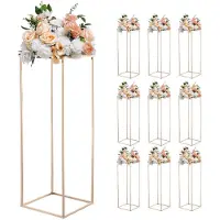 Vevor Bryllupsblomsterstativ, 10 stk. 31,5-tommers søyleblomsterstativ, blomsterstativer med metalllaminat, rektangulært blomsterdisplaystativ til bryllup, fest, bursdag, hjem, franske gullstativer