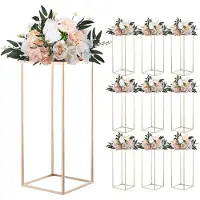 Vevor Bryllupsblomsterstativ, 10 stk. 23,62-tommers søyleblomsterstativ, blomsterstativer med metalllaminat, rektangulært blomsterdisplaystativ for bryllup, fest, bursdag, hjem, franske gullstativer