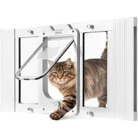 Vevor katteluke for vindu, justerbar for å passe vindusbredde 686–813 mm, 4 sikre låsemoduser, aluminiumsramme og svært gjennomsiktig glass, magnetisk lukking, værbestandig hurtigmontert kjæledyrluke