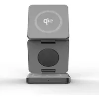 Mtp Products Qi2 15W 3-i-1 sammenleggbart magnetisk trådløst ladestativ - grå