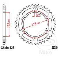 JT Sprockets 428 Jtr839.57 Steel Bakre Tannhjul