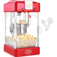 Vevor popcornmaskin, 300 W popcornpoppermaskin, 2,5 oz vannkoker lager 4 qt per porsjon, bordpopcornmaskin med PP-dør, inkluderer 2 skjeer og brett, kinostil, rød