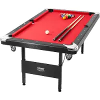 Vevor Biljardbord, 192 cm Biljardbord, Bærbart Sammenleggbart Plassbesparende Bord, Biljardbordsett Inkluderer Baller, Køer, Kritt og Pensel, Svart med Rød Duk, Perfekt for Familierom Barn Voksen