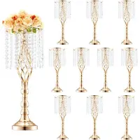 Vevor 10 stk. 55 cm/21,65 tommer høy krystallblomsterstativ til bryllup, vase til midtpunkt i metall, gullfargede blomsterholdere til blomsterutstilling, til bord, bryllupsmiddag, seremoni, bursdagsar