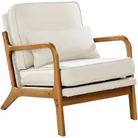 Vevor aksentstol, lenestol i mid-century modern-stil med ramme i heltre og sklisikre ben, polstrede fritidsstoler med linstoff og 14,5 cm tykkere pute, for stue, soverom og kontor