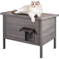 Vevor utendørs kattehus værbestandig, ly for villkatter for flere katter, utendørs trekatte- og kaninhus med allsidig skumisolasjon, åpent tak, PVC-dørklaffer, 86 cm L x 51 cm B x 61 cm H