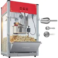 Vevor popcornmaskin, 1440W popcornpoppermaskin, 350 ml vannkoker lager 80 kopper per porsjon, popcornmaskin på benken med herdet glass, 3 kuler i rustfritt stål, kinostil, rød