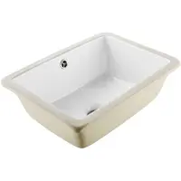 Vevor Undermontert baderomsvask, 400 x 305 mm rektangulær hvit keramisk vask med overløpshull, nedfellbar under benk, moderne toalettservant, rektangulær for liten plass