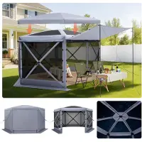 Vevor Pop-up paviljongtelt, 3,6 x 3,6 m stort 6-sidig campingtelt med avtakbart tak og bæreveske, hurtigmontert og bitesikkert, skjermet solskjerming for 8-10 personer, uteplass, grå