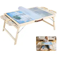 Vevor 1500-brikkers puslespillbord med sammenleggbare ben, 4 skuffer og lokk, 86x63 cm bærbart trebrett, puslespilltilbehør for voksne, puslespillorganisator og oppbevaringssystem, bursdagsgave til ma