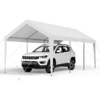 Vevor Carport, 10 x 20 fot utendørs biltak, drikkeklar carport, kraftig galvanisert biltak, UV-bestandig og vannbestandig, beskyttelse hele året, oppbevaringsskur for båt og motorsykkel, hvit