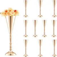 Vevor 10 stk. 43 cm/16,9 tommer høy bryllupsblomstervase, metall bryllupstrompet midtpunkt, gullfarget blomsterstativ utstillingsstativ for bord bryllupsmiddagsfest, jubileumsseremoni bursdagsarrangem