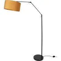 QAZQA Gulvlampe svart justerbar med gul skjerm og gullinteriør 50 cm - Editor